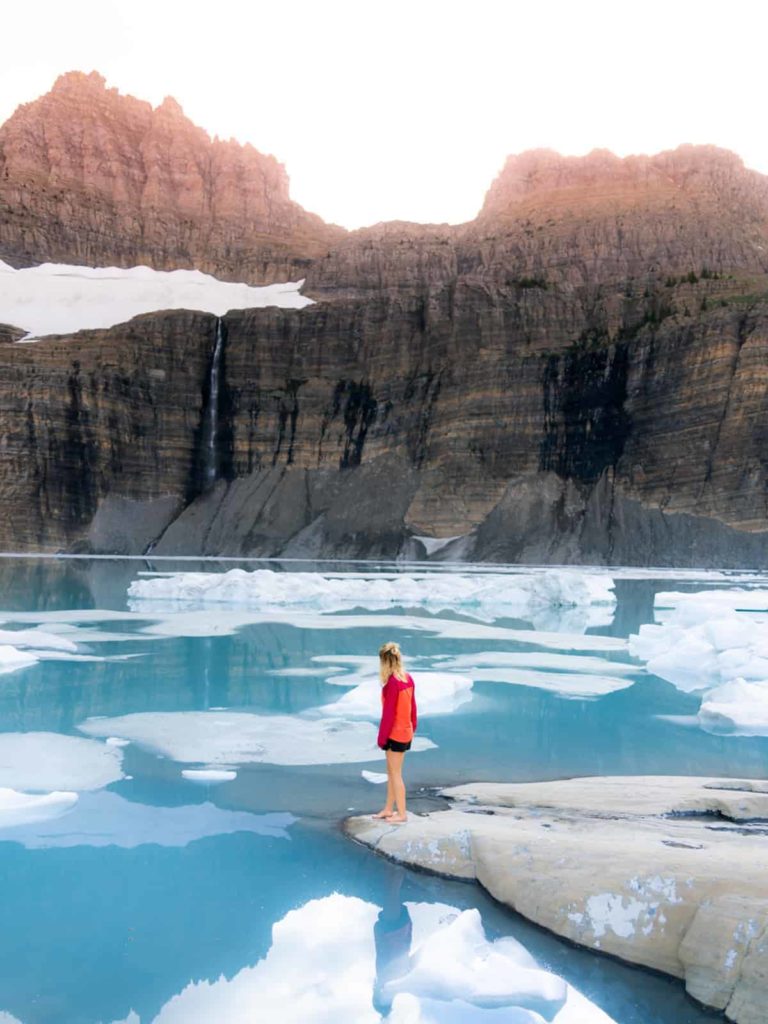 woman by frozen lake